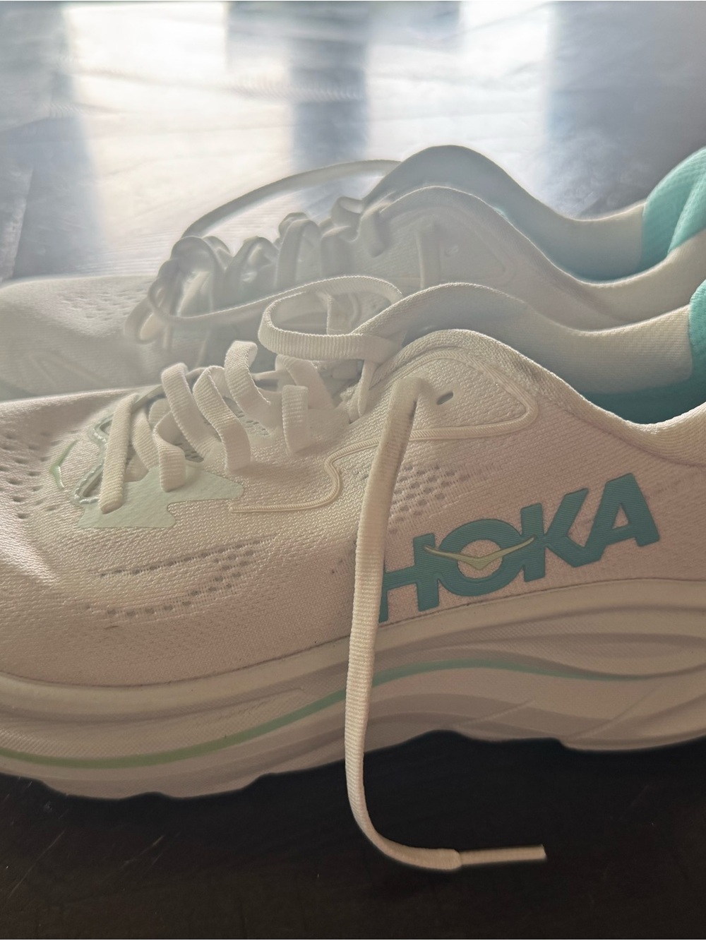 Hoka White and Teal Women's Athletic Shoes